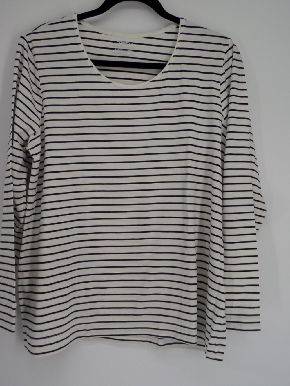 Chico's  Women's Long Sleeve Black n White Stripes Top  Size 3 US XL